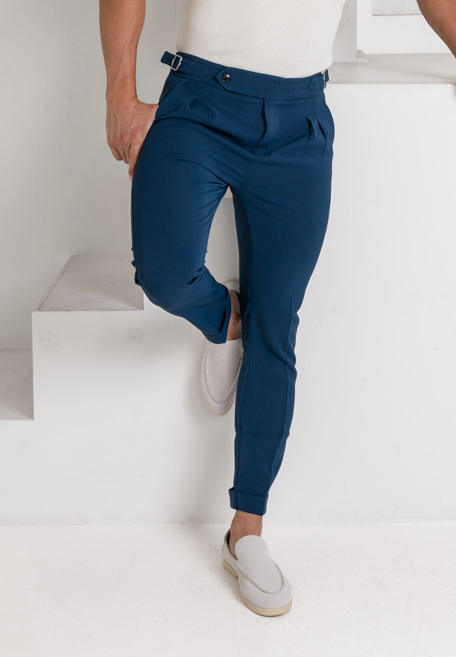 Pleated Dress Pants Navy - Tailored Slim Fit Pleated Dress Pants Navy - Tailored Slim Fit