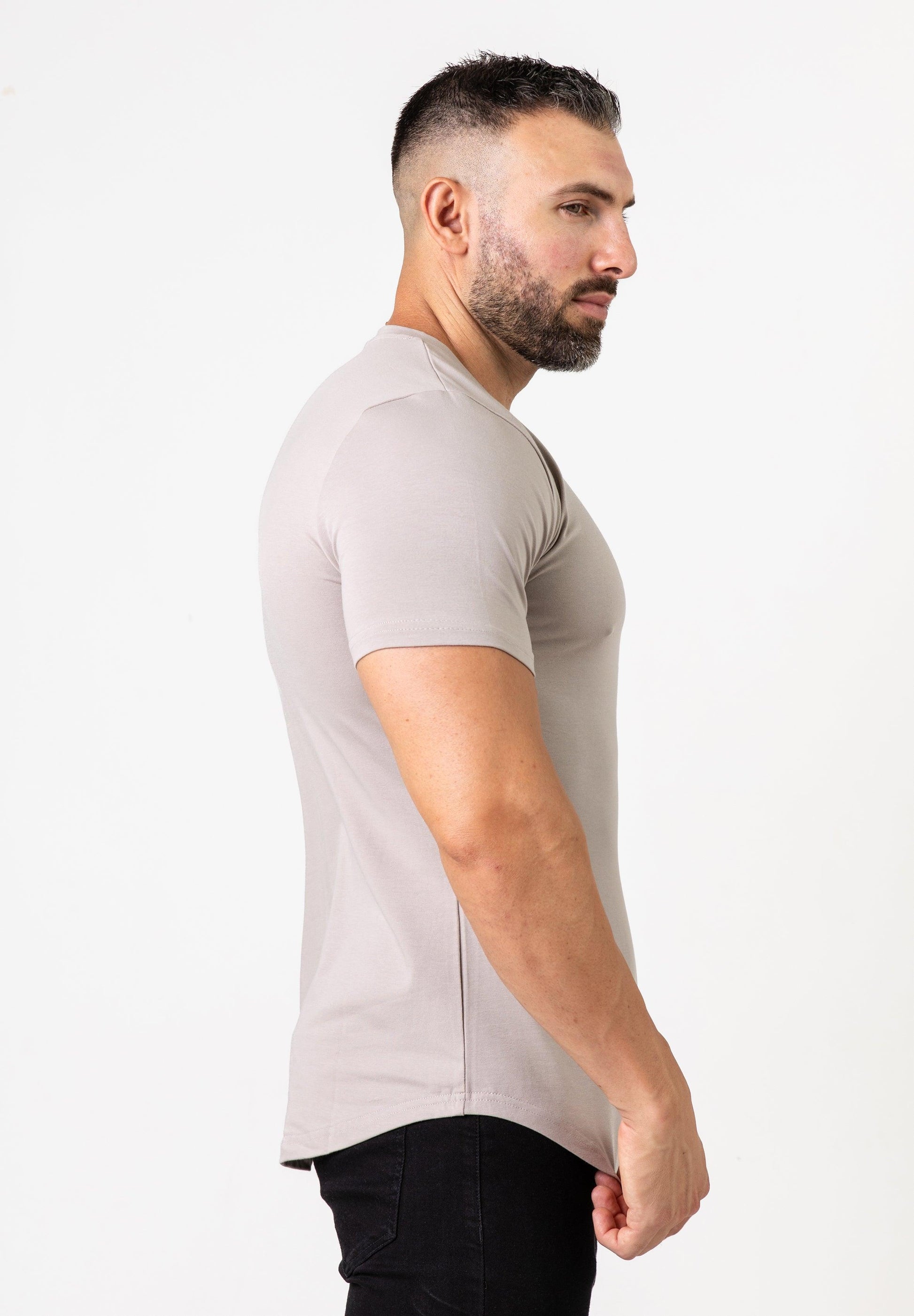 Basic Muscle Fit T-Shirt Stone - Curved Hem - Don Milyon