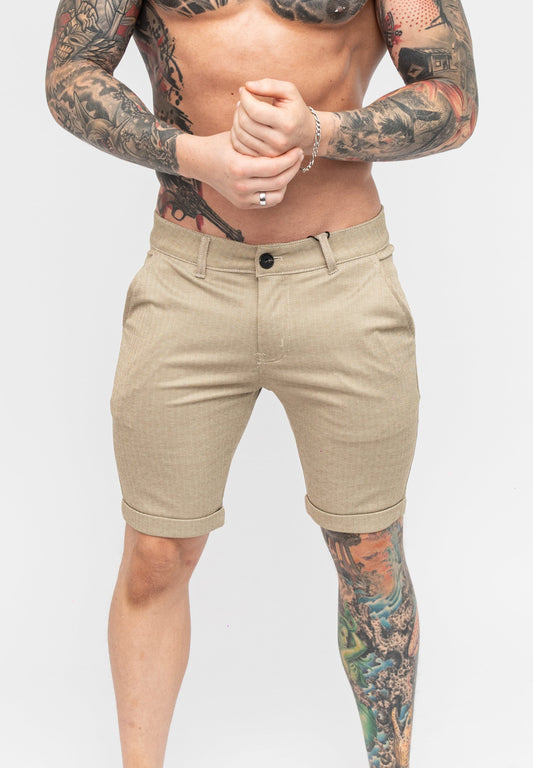 Beige Skinny Fit Stretch Men's Chino Shorts Front