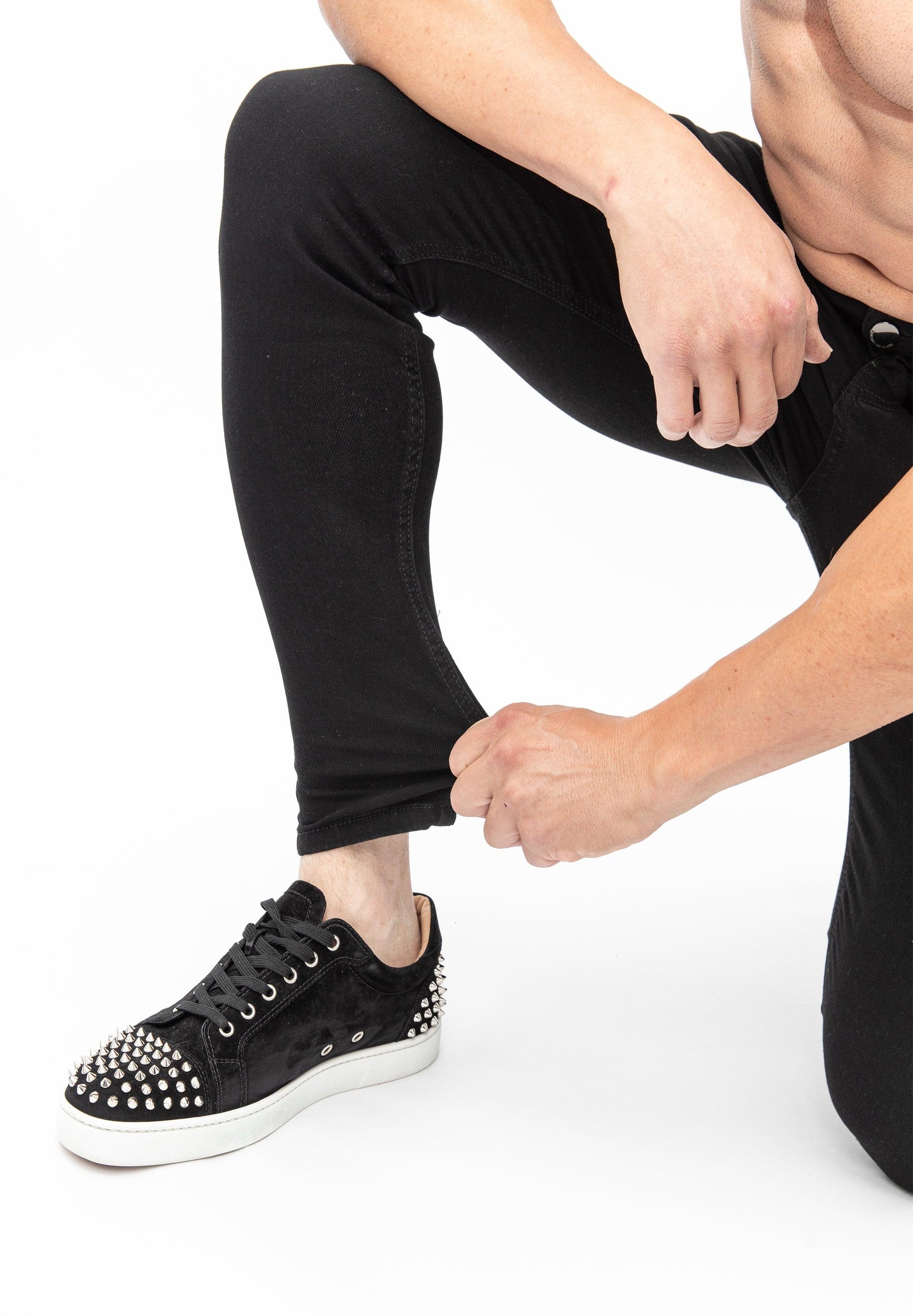 Black Skinny Fit Stretch Men's Jeans Cuffed Ankles