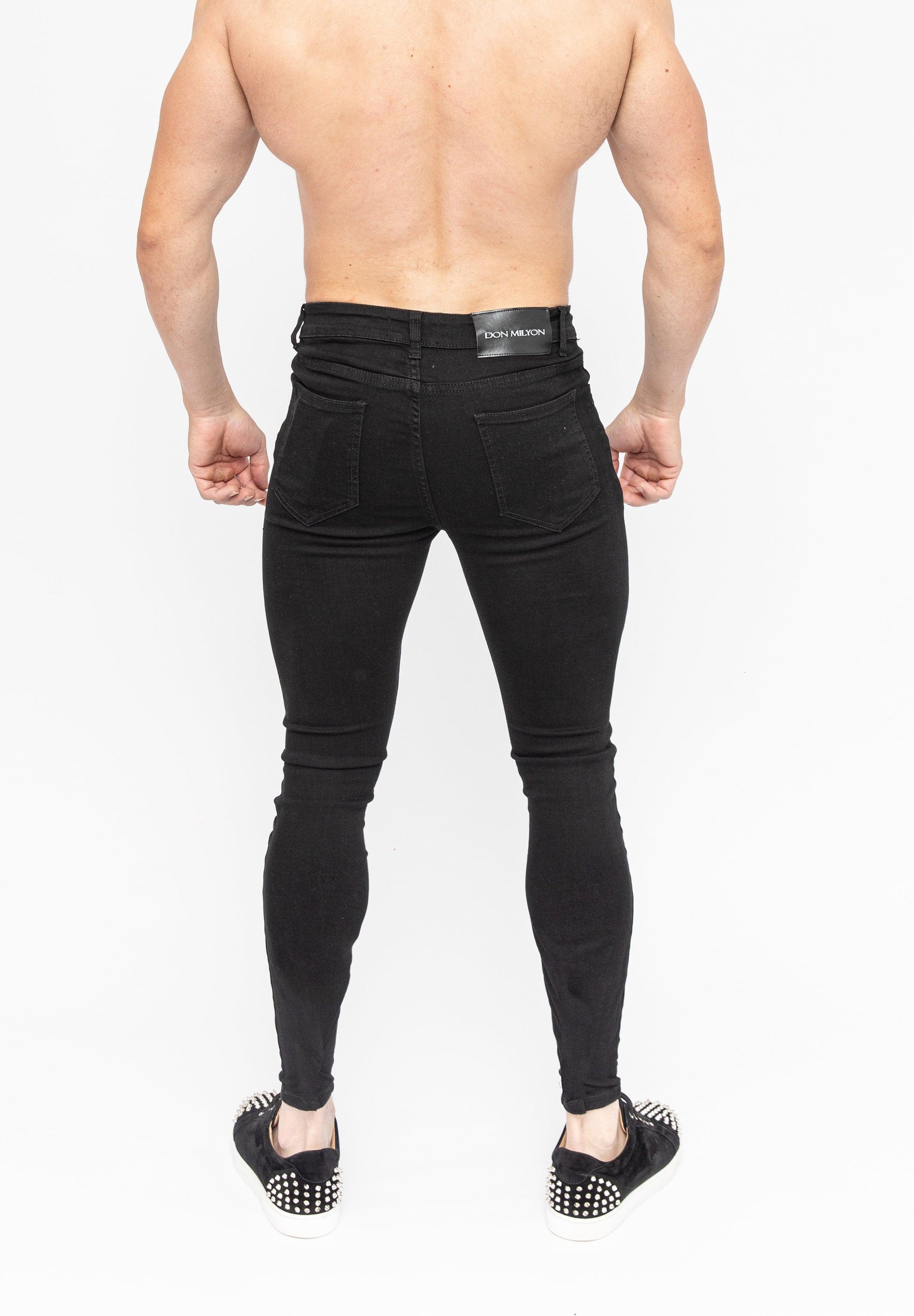 Black Skinny Fit Stretch Men's Jeans Rear