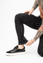 Men's Black Striped Skinny Fit Stretch Chino Pants Cuffed Ankles