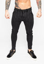 Men's Black Striped Skinny Fit Stretch Chino Pants Front