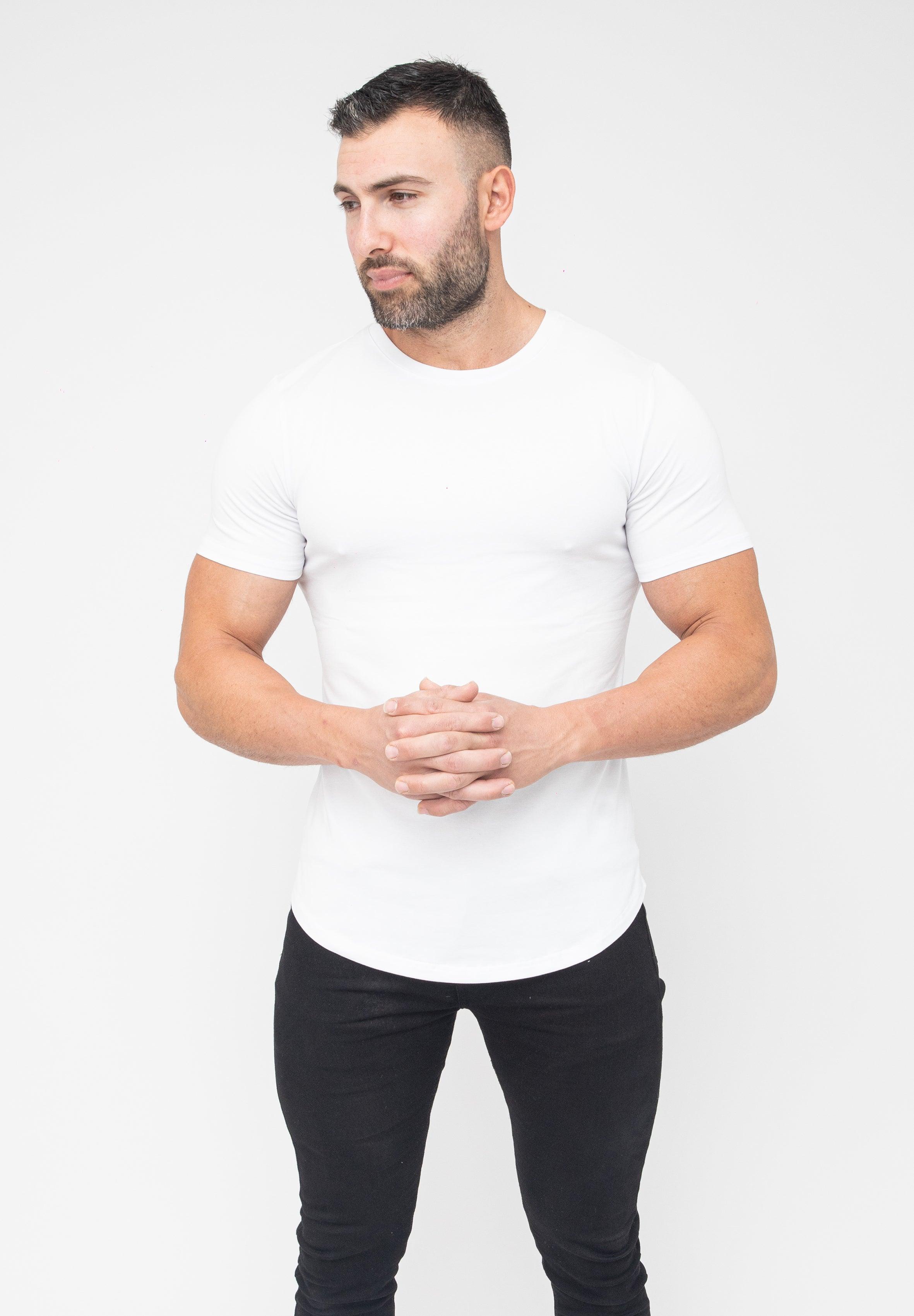 Basic Muscle Fit T-Shirt White - Curved Hem - Don Milyon