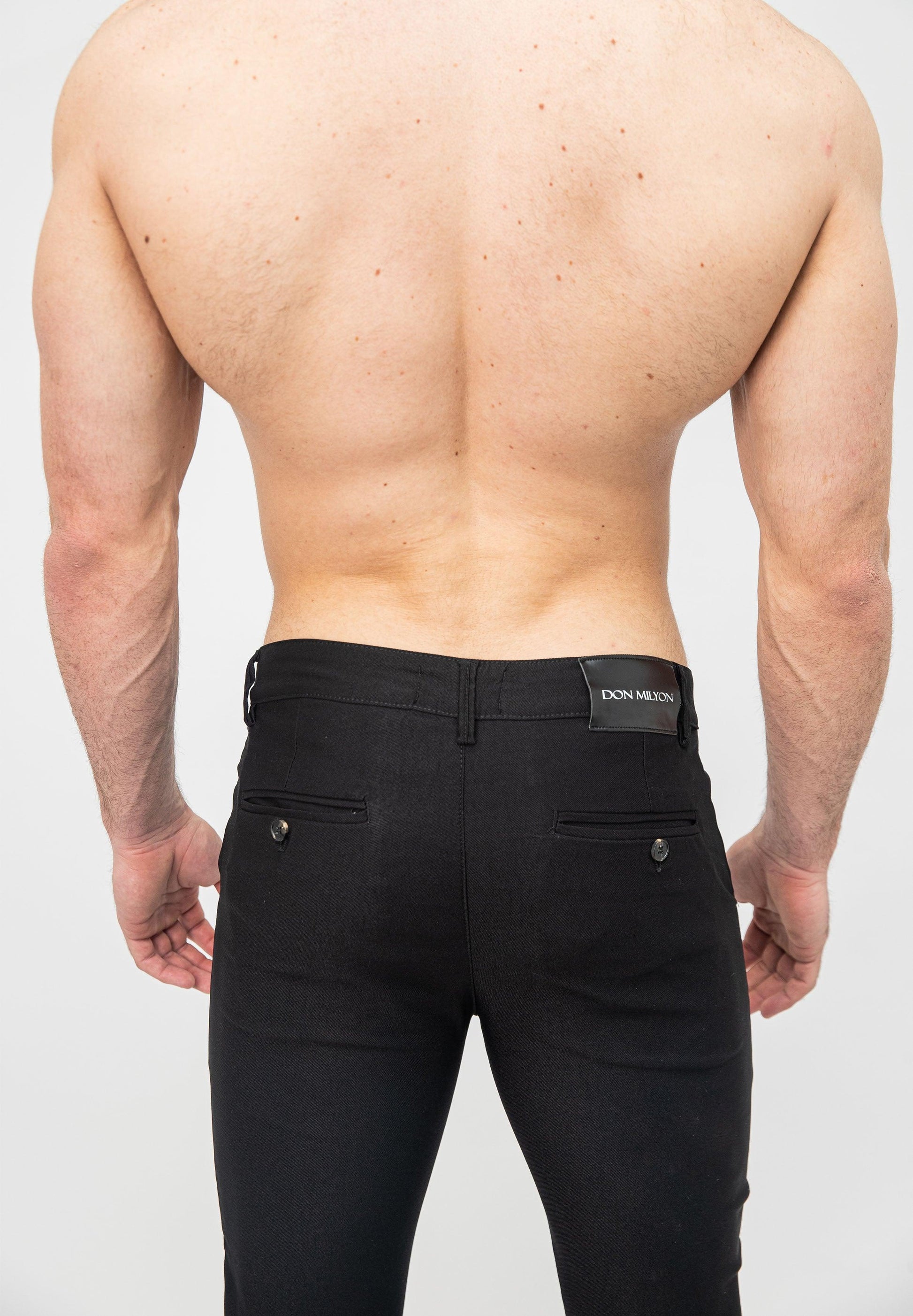 Men's Black Skinny Fit Tailored Stretch Dress Suit Pants Rear Glutes