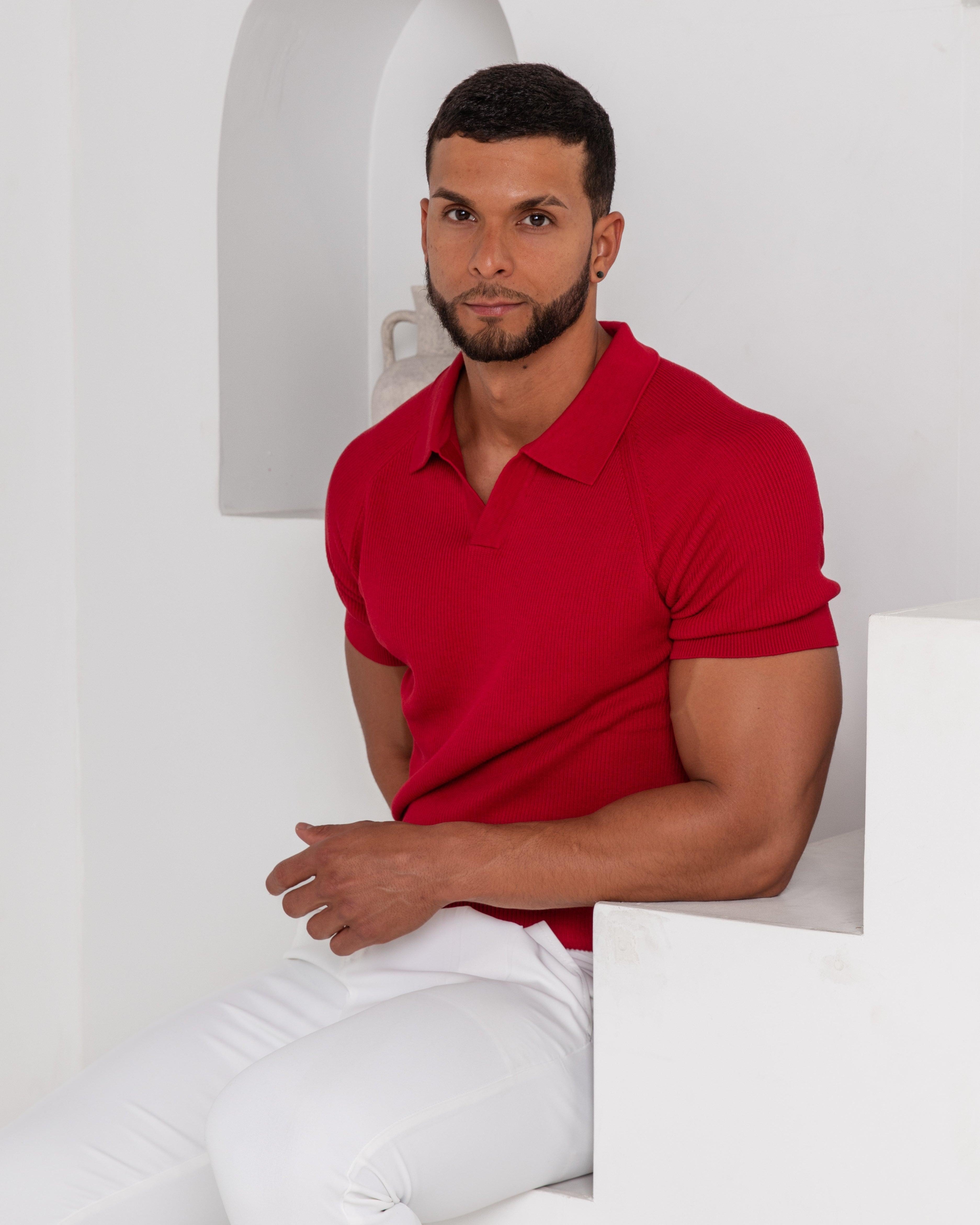 Ribbed Knit Polo Shirts