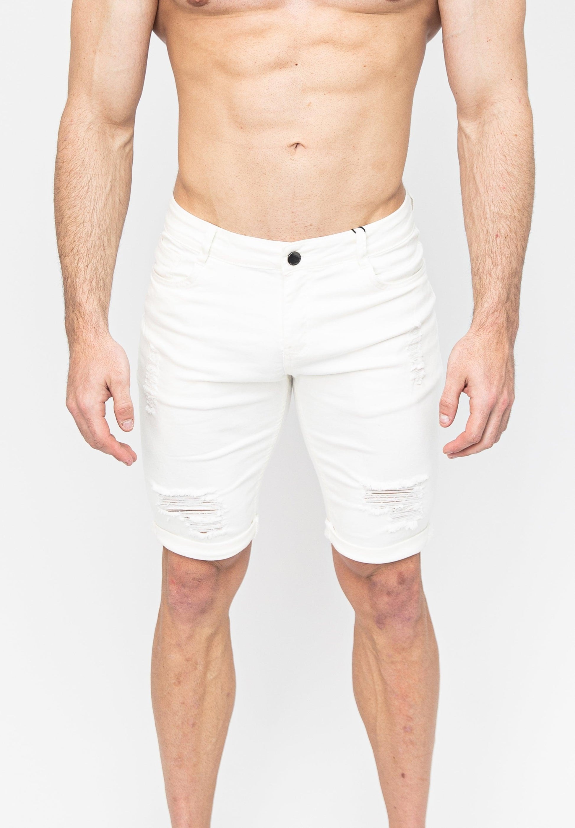 Ripped Jeans Shorts White - Ultra Slim Stretch Fit - Don Milyon