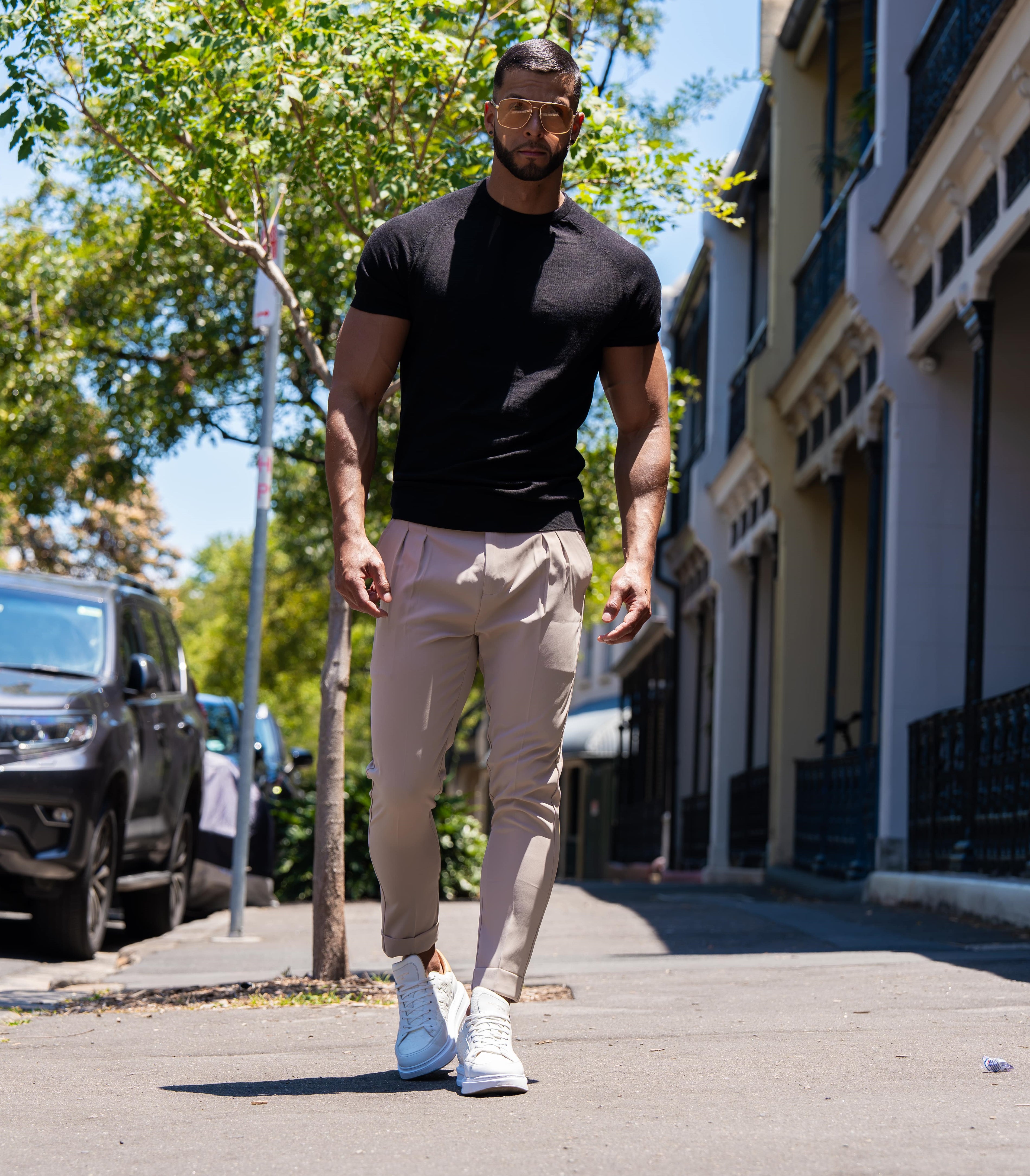 Pleated Dress Pants Beige - Tailored Slim Fit