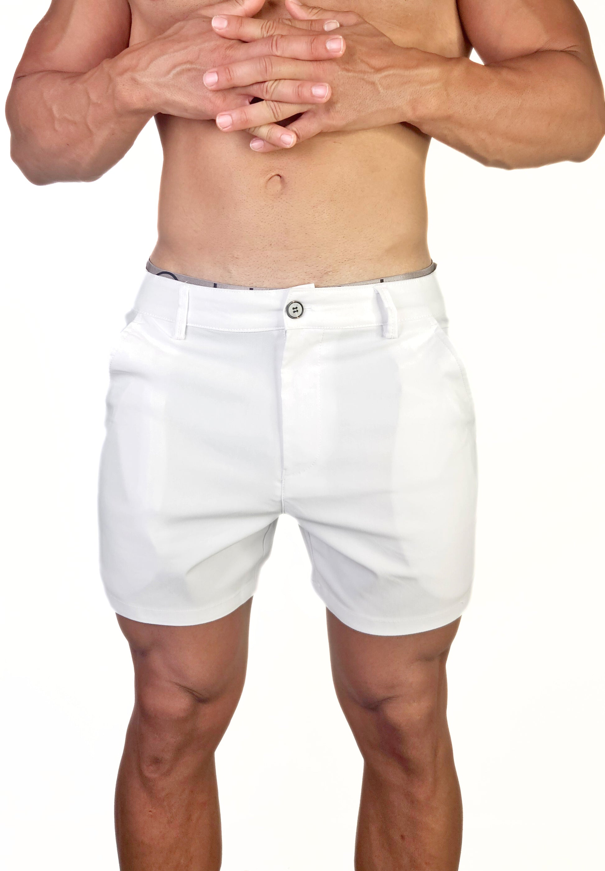Chino 5" Length Shorts White - Slim Stretch Fit - Don Milyon