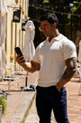 Ribbed Knit Silk Polo Shirt Off-White - Tailored Slim Fit - Don Milyon