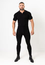 Ribbed Knit Silk Polo Shirt Black - Tailored Slim Fit - Don Milyon