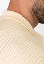 Ribbed Knit Silk Polo Shirt Cream - Tailored Slim Fit - Don Milyon