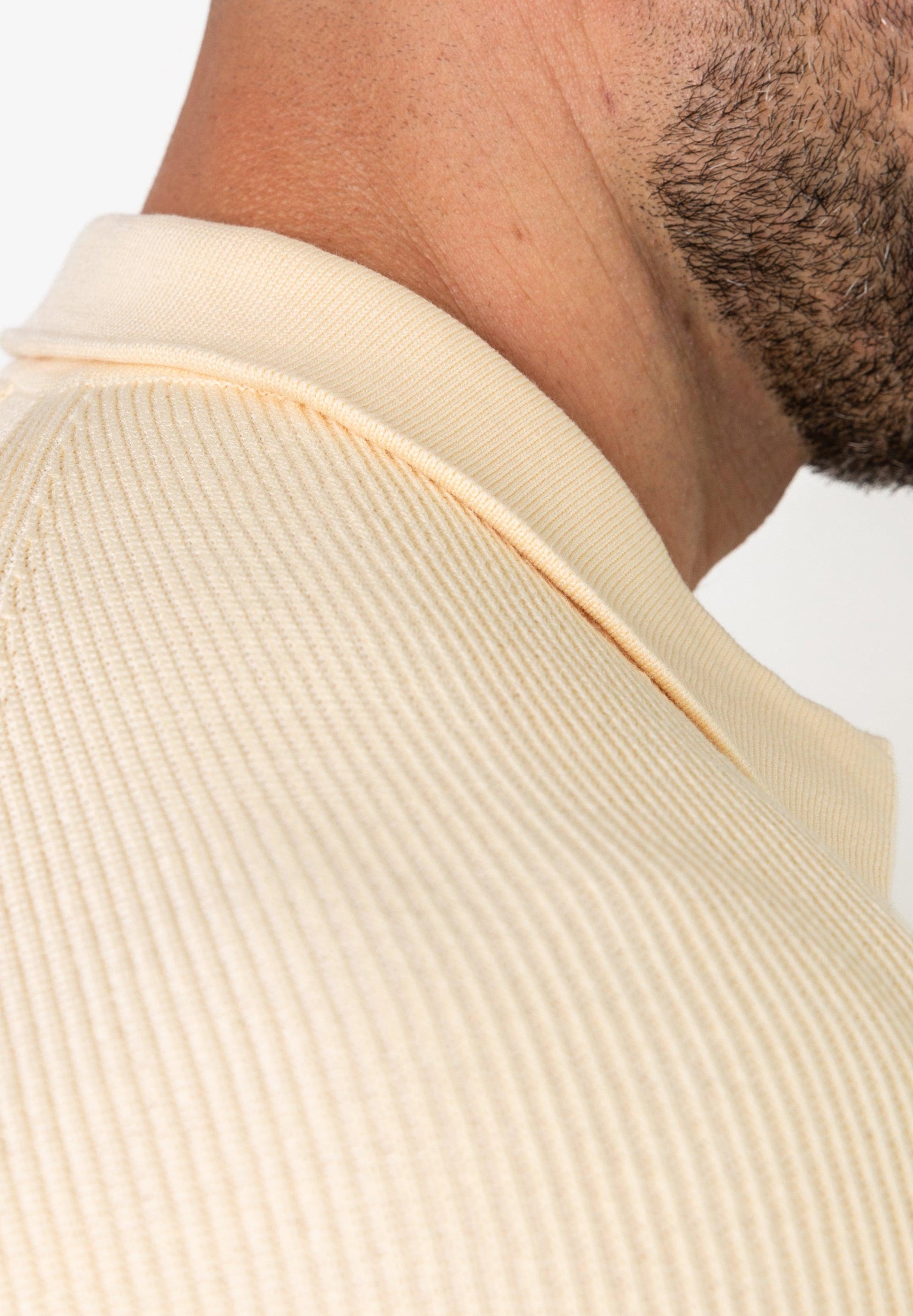 Ribbed Knit Silk Polo Shirt Cream - Tailored Slim Fit - Don Milyon