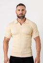 Ribbed Knit Silk Polo Shirt Cream - Tailored Slim Fit - Don Milyon