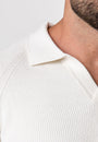 Ribbed Knit Silk Polo Shirt Off-White - Tailored Slim Fit - Don Milyon