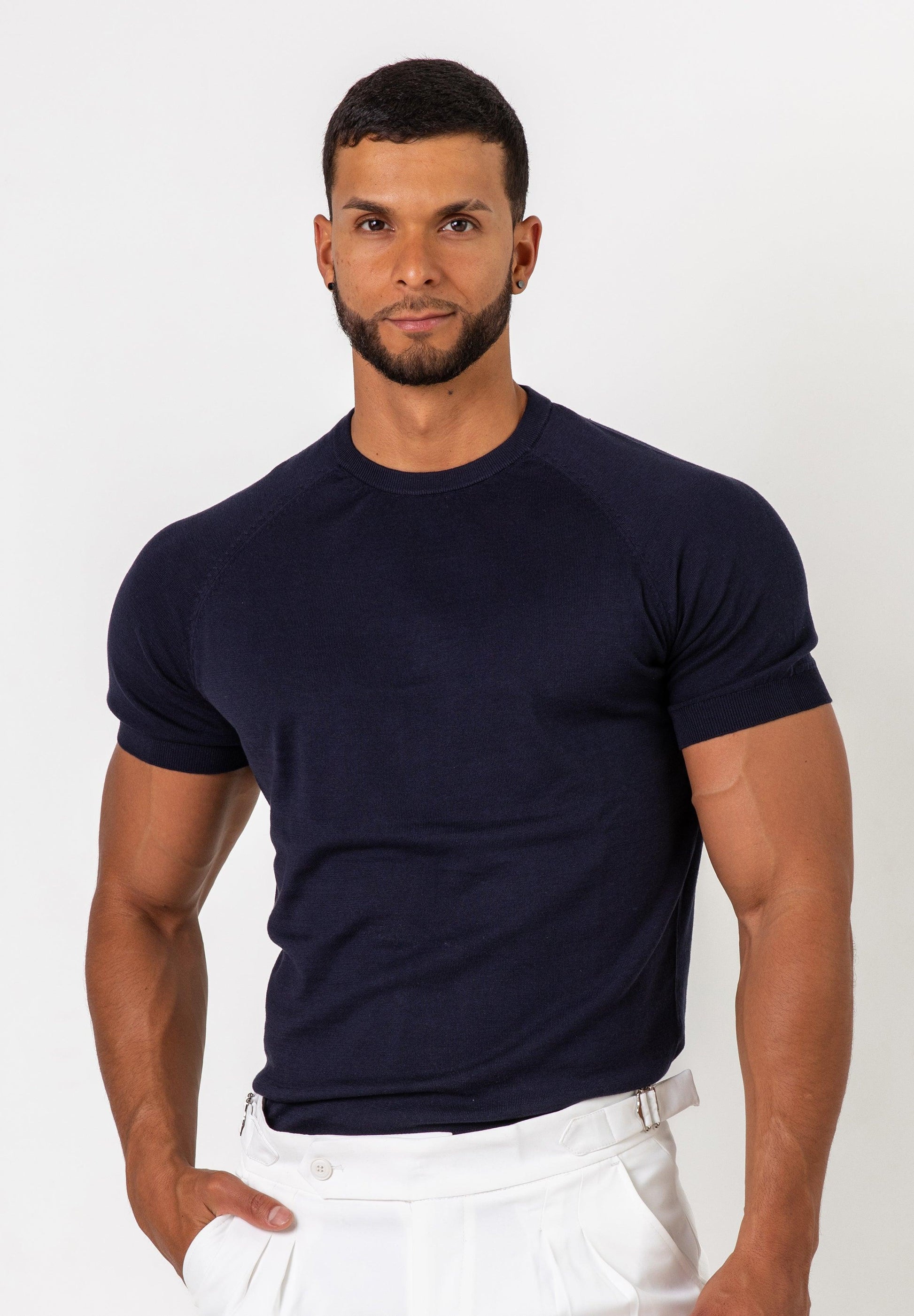 Knit Silk T-Shirt Navy - Tailored Slim Fit - Don Milyon