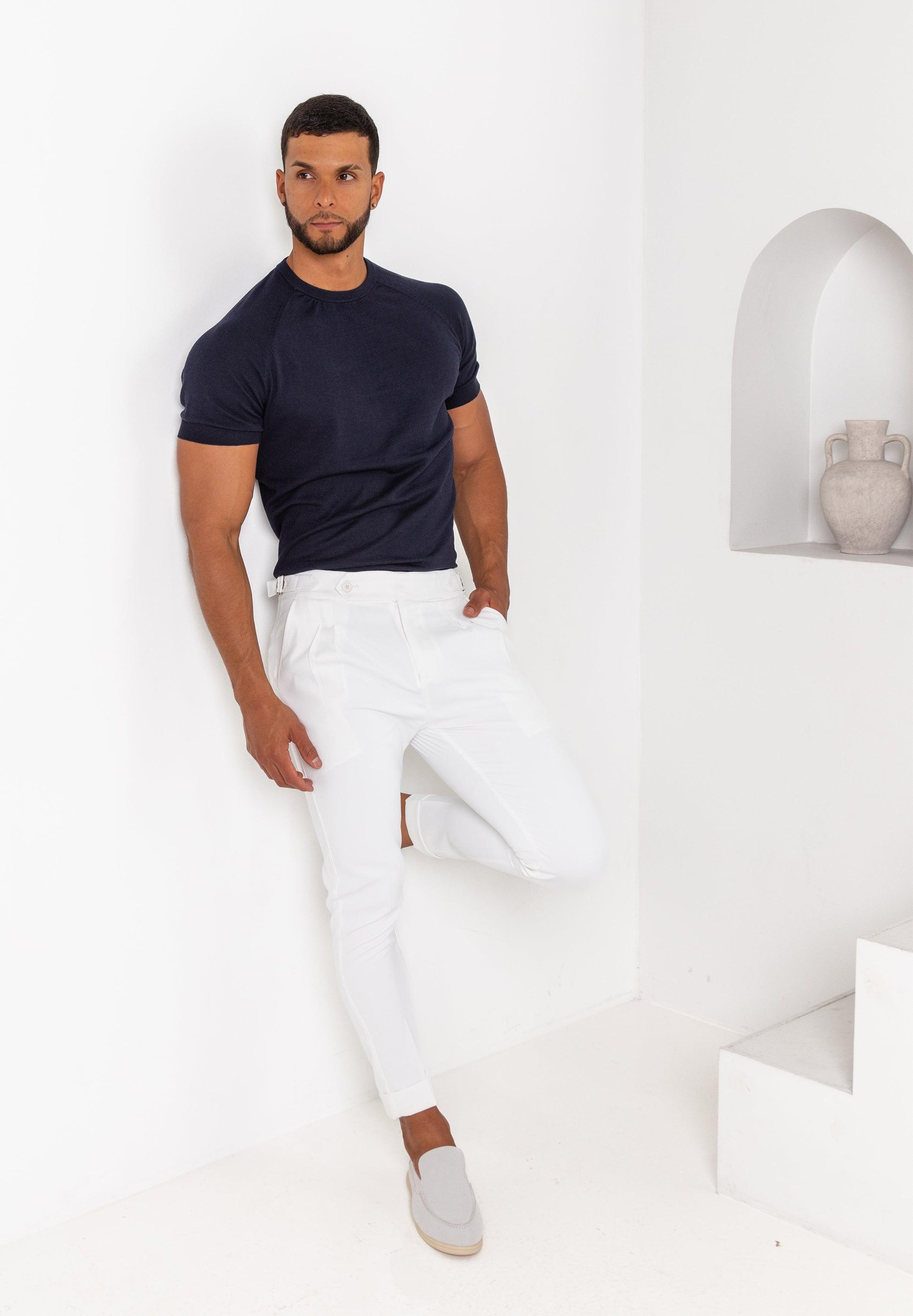 Knit Silk T-Shirt Navy - Tailored Slim Fit - Don Milyon