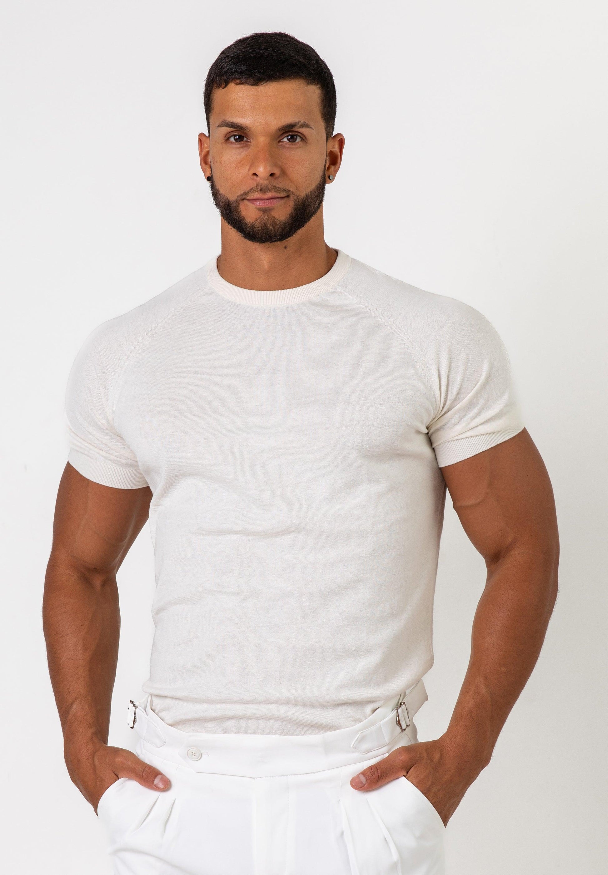 Knit Silk T-Shirt Off-White - Tailored Slim Fit - Don Milyon