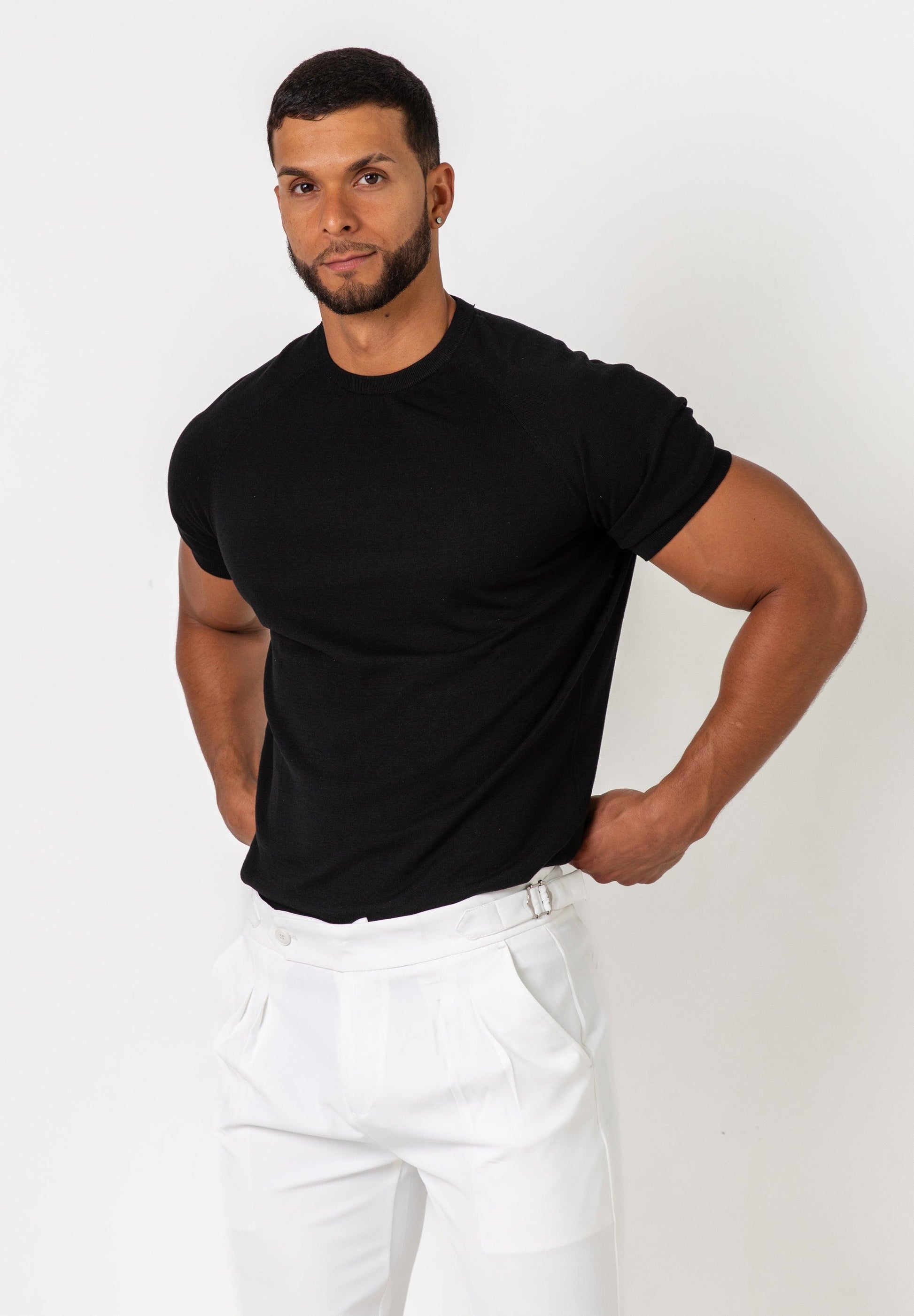 Knit Silk T-Shirt Black - Tailored Slim Fit - Don Milyon