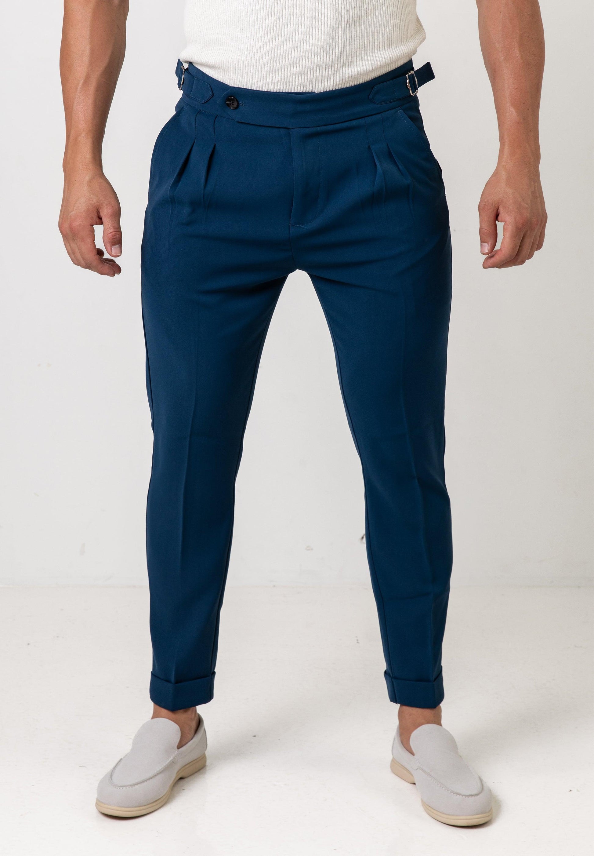 Pleated Dress Pants Navy - Tailored Slim Fit - Don Milyon