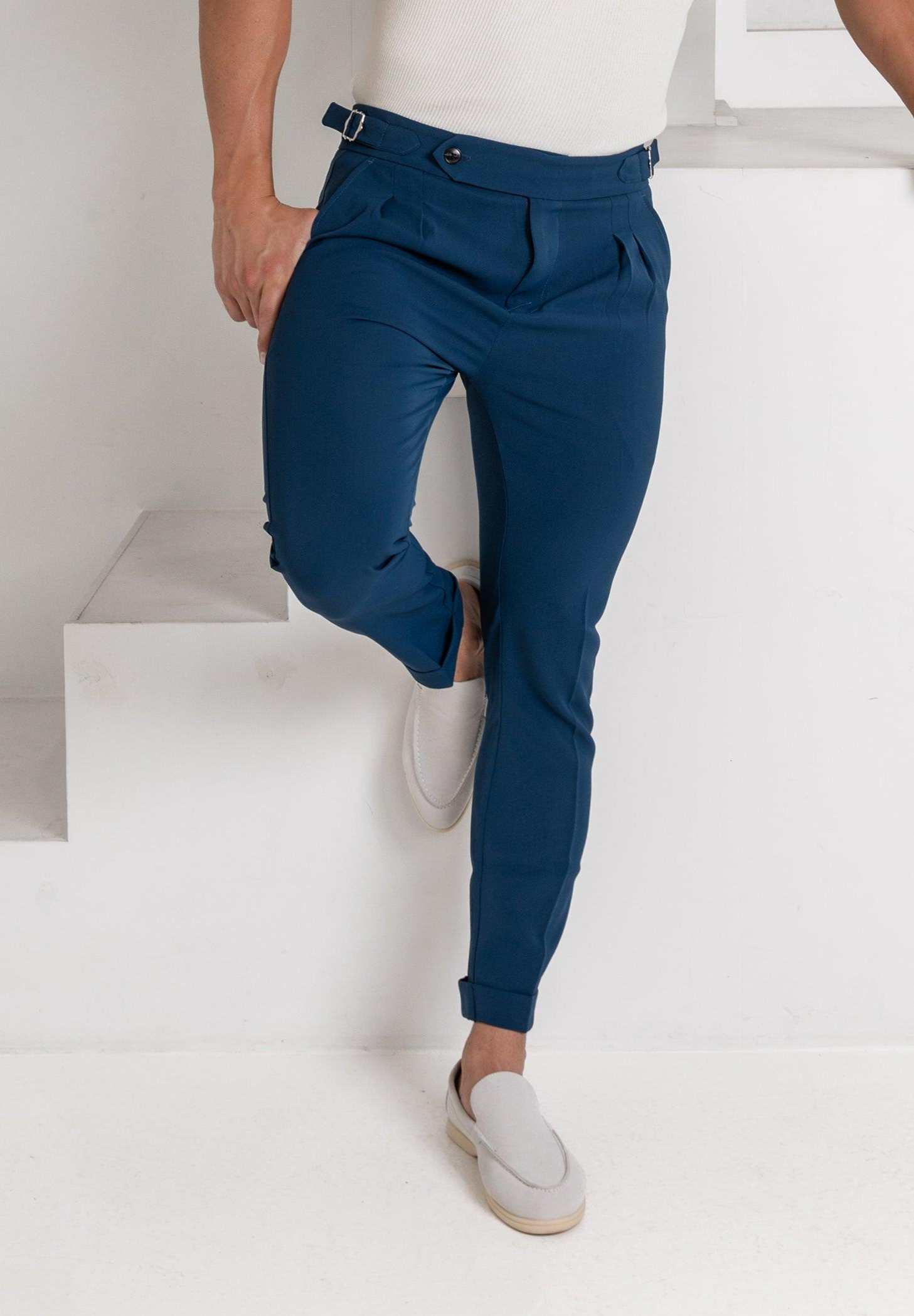 Pleated Dress Pants Navy - Tailored Slim Fit