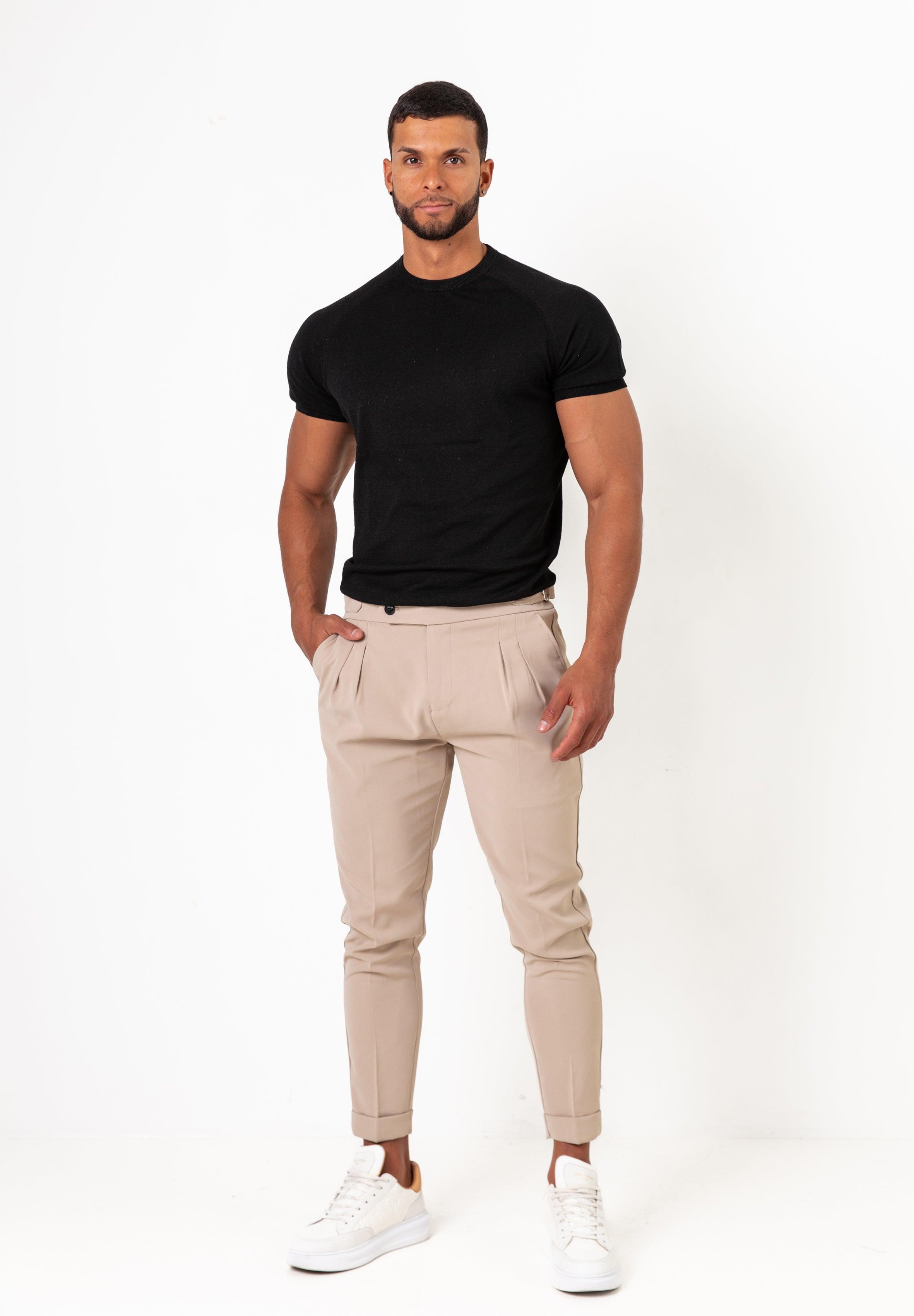 Pleated Dress Pants Beige - Tailored Slim Fit - Don Milyon