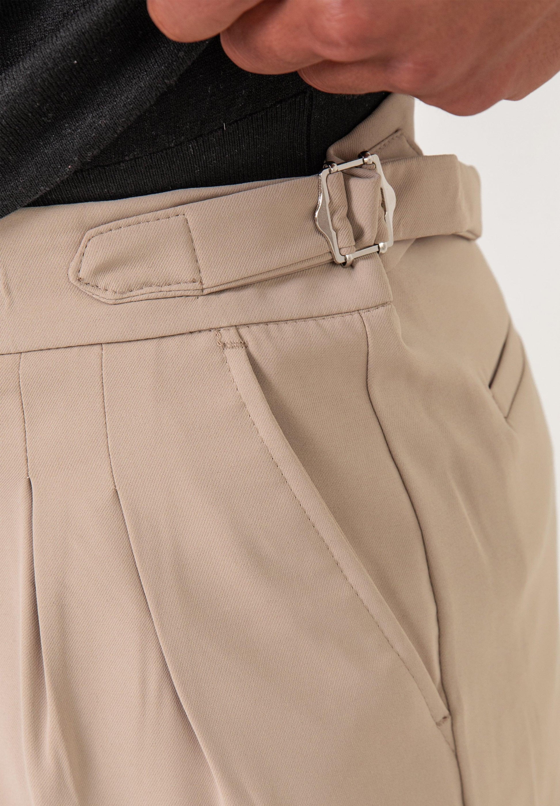 Pleated Dress Pants Beige - Tailored Slim Fit - Don Milyon