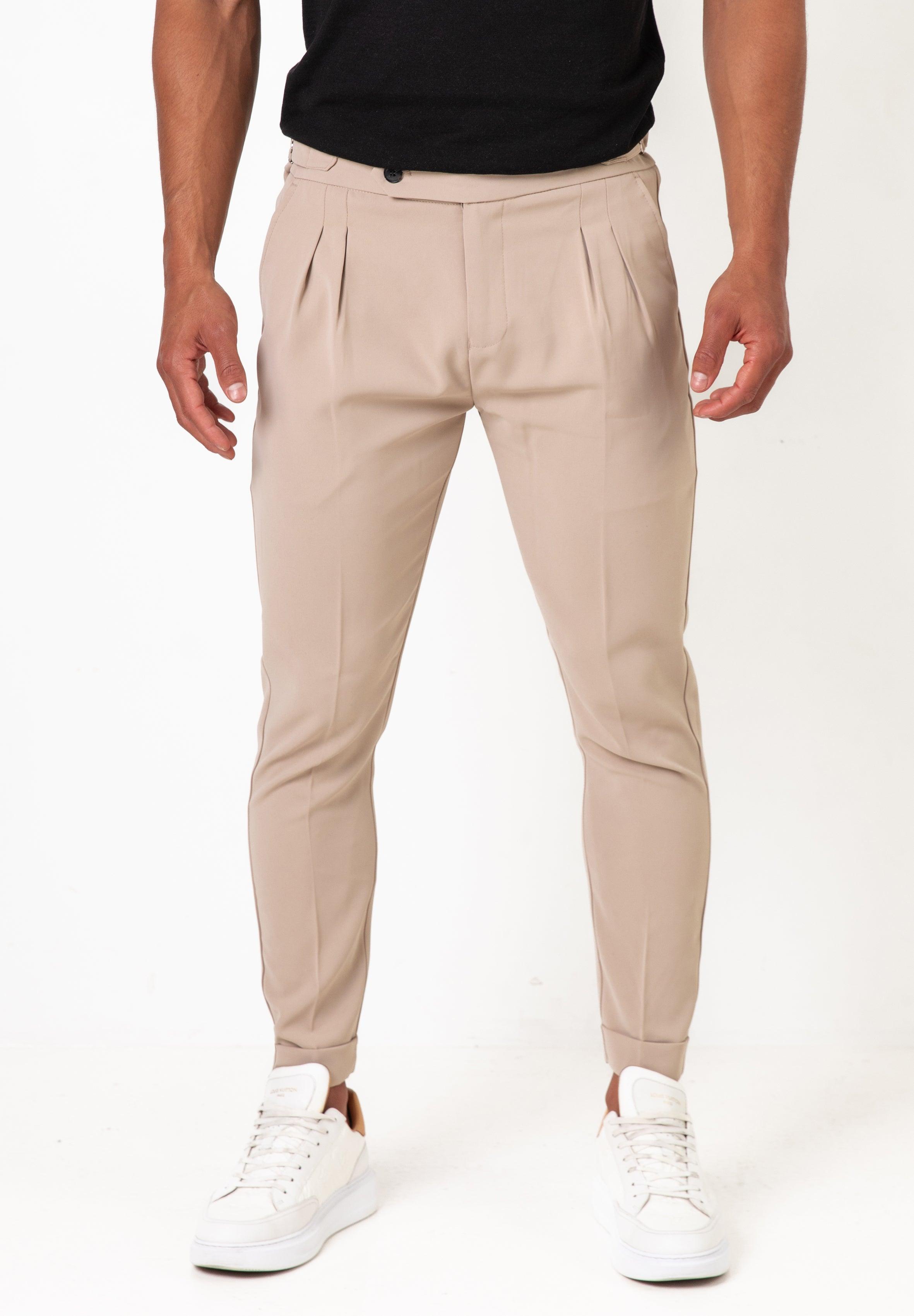 Pleated Dress Pants Beige - Tailored Slim Fit - Don Milyon