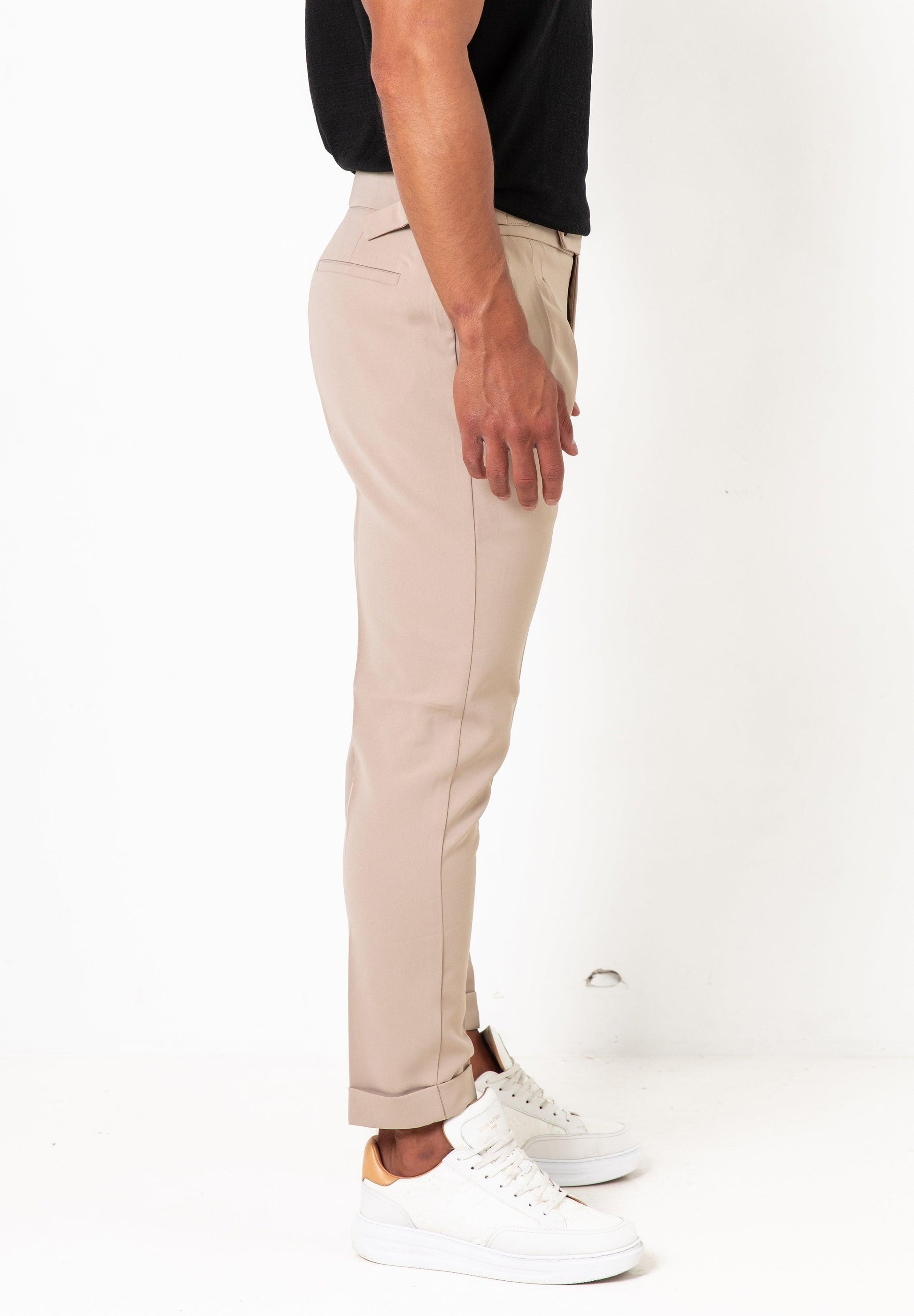 Pleated Dress Pants Beige - Tailored Slim Fit - Don Milyon