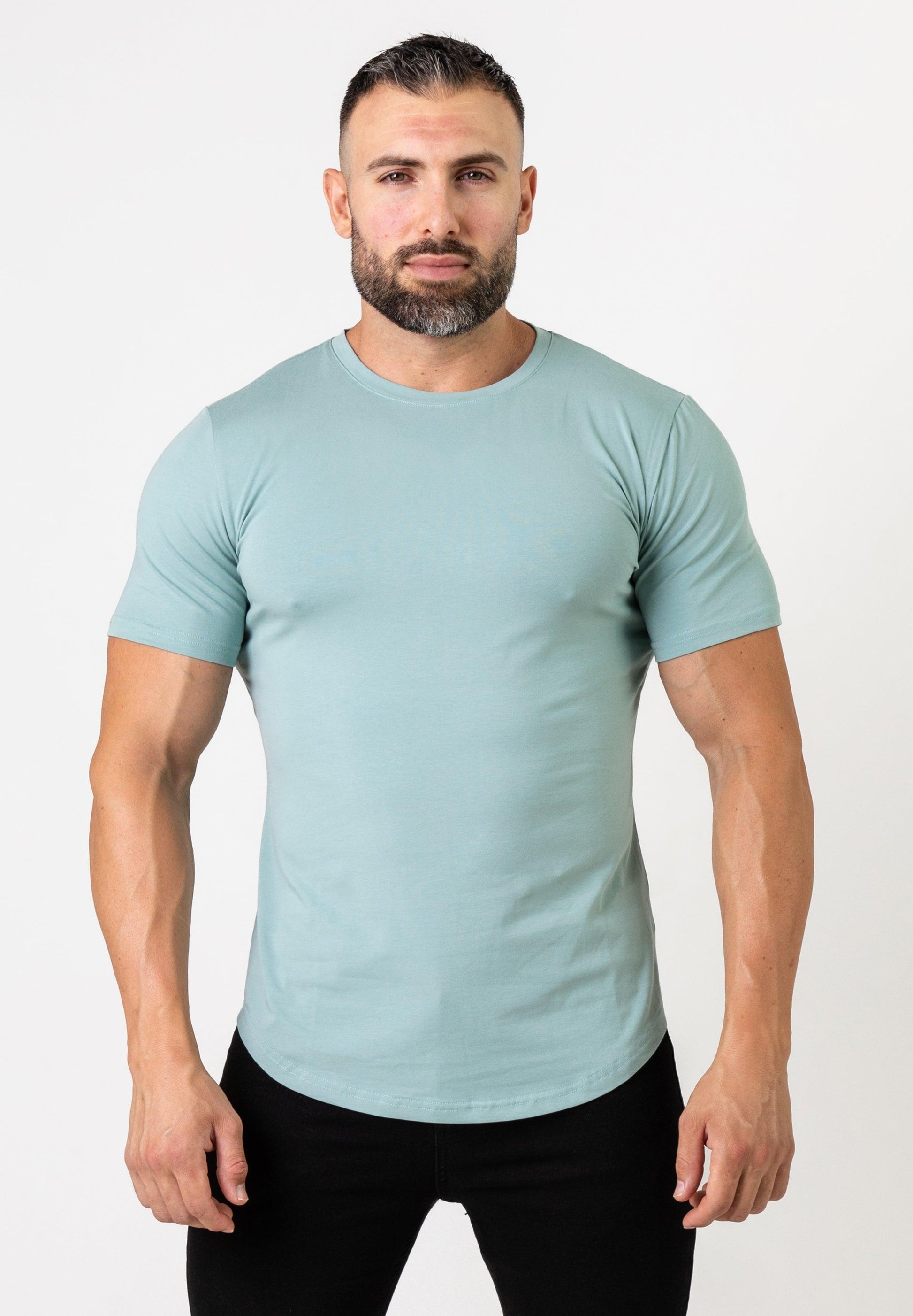 Basic Muscle Fit T-Shirt Sky Blue - Curved Hem - Don Milyon