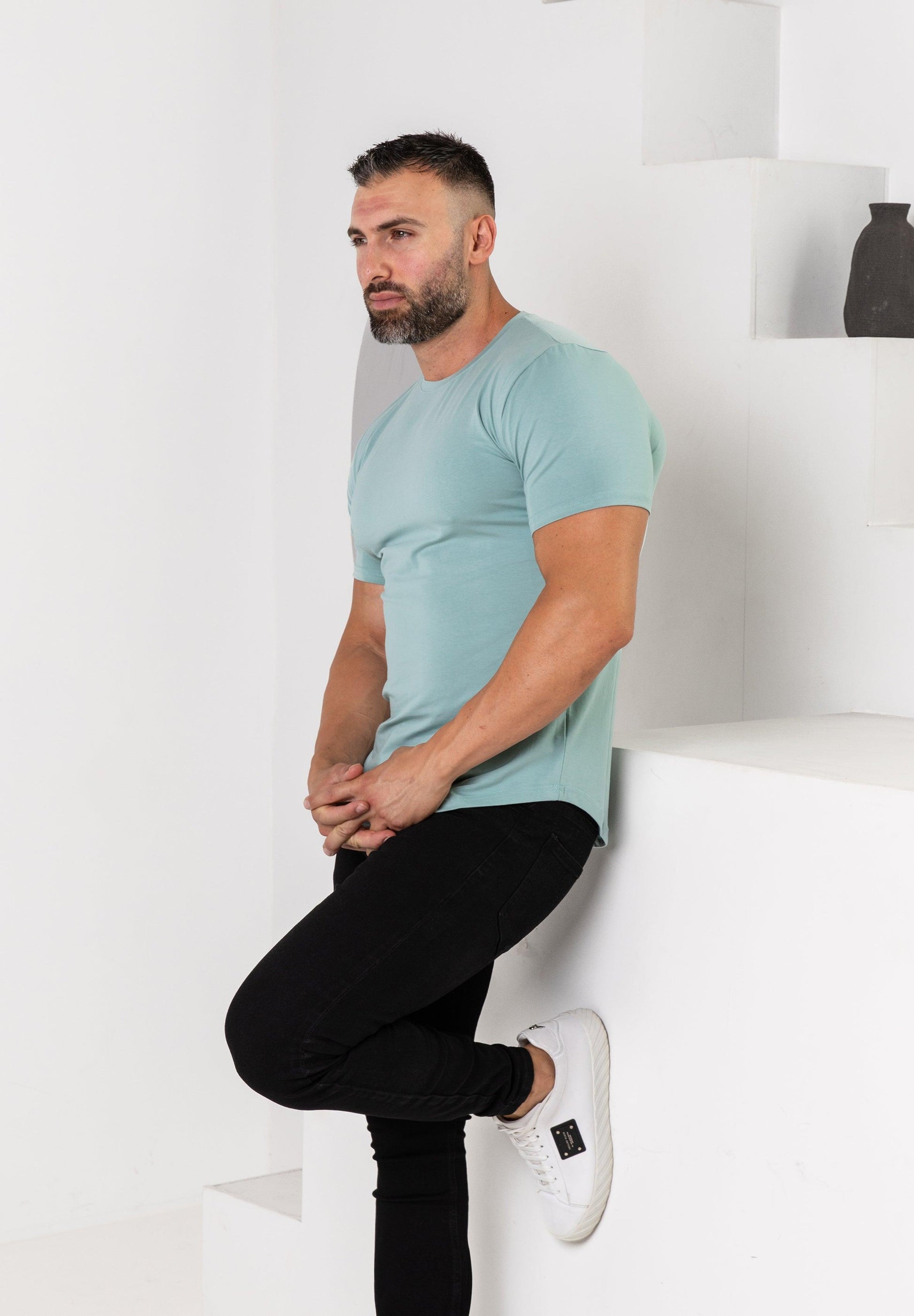 Basic Muscle Fit T-Shirt Sky Blue - Curved Hem - Don Milyon