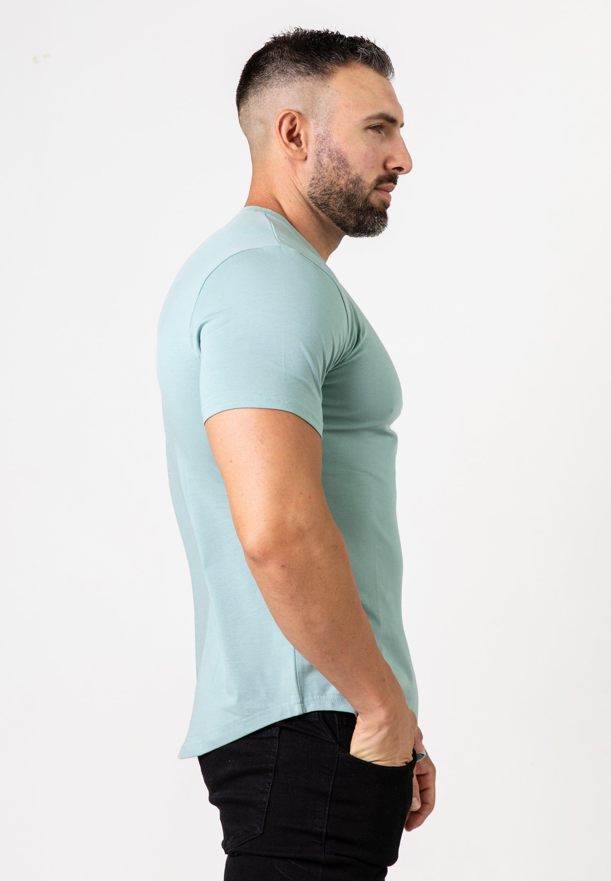 Basic Muscle Fit T-Shirt Sky Blue - Curved Hem - Don Milyon