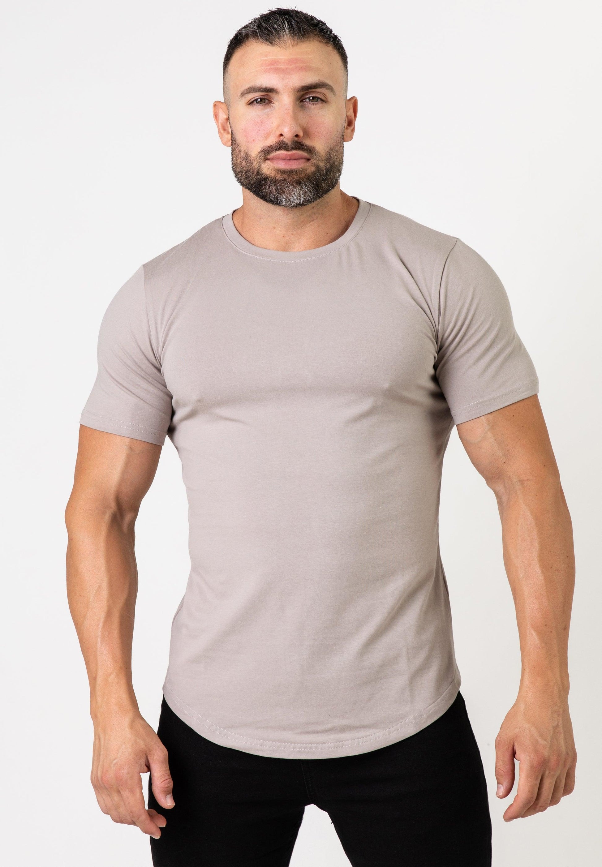 Basic Muscle Fit T-Shirt Stone - Curved Hem - Don Milyon