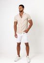 Toweling Button Shirt Beige - Tailored Slim Fit - Don Milyon