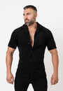 Towelling Button Shirt Black - Tailored Slim Fit - Don Milyon