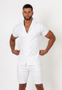 Toweling Button Shirt White - Tailored Slim Fit - Don Milyon