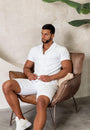 Toweling Button Shirt White - Tailored Slim Fit - Don Milyon