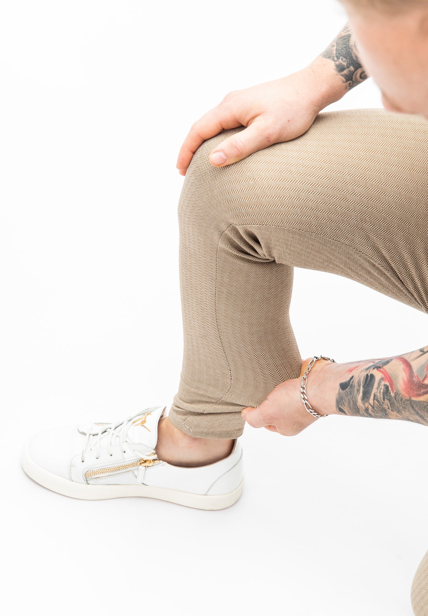 Beige Skinny Fit Stretch Men's Chino Pants Cuffed Ankle