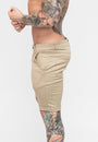 Beige Skinny Fit Stretch Men's Chino Shorts Side