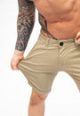 Beige Skinny Fit Stretch Men's Chino Shorts Front Close 
