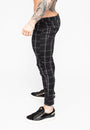 Black Skinny Fit Stretch Men's Check Pattern Chino Pants Side