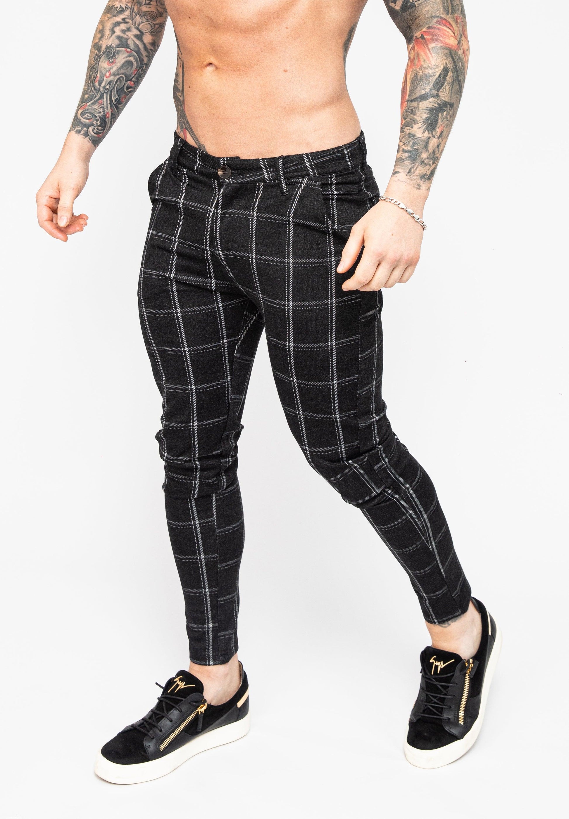 Chino Pants Black Check Slim Stretch Fit – Don Milyon
