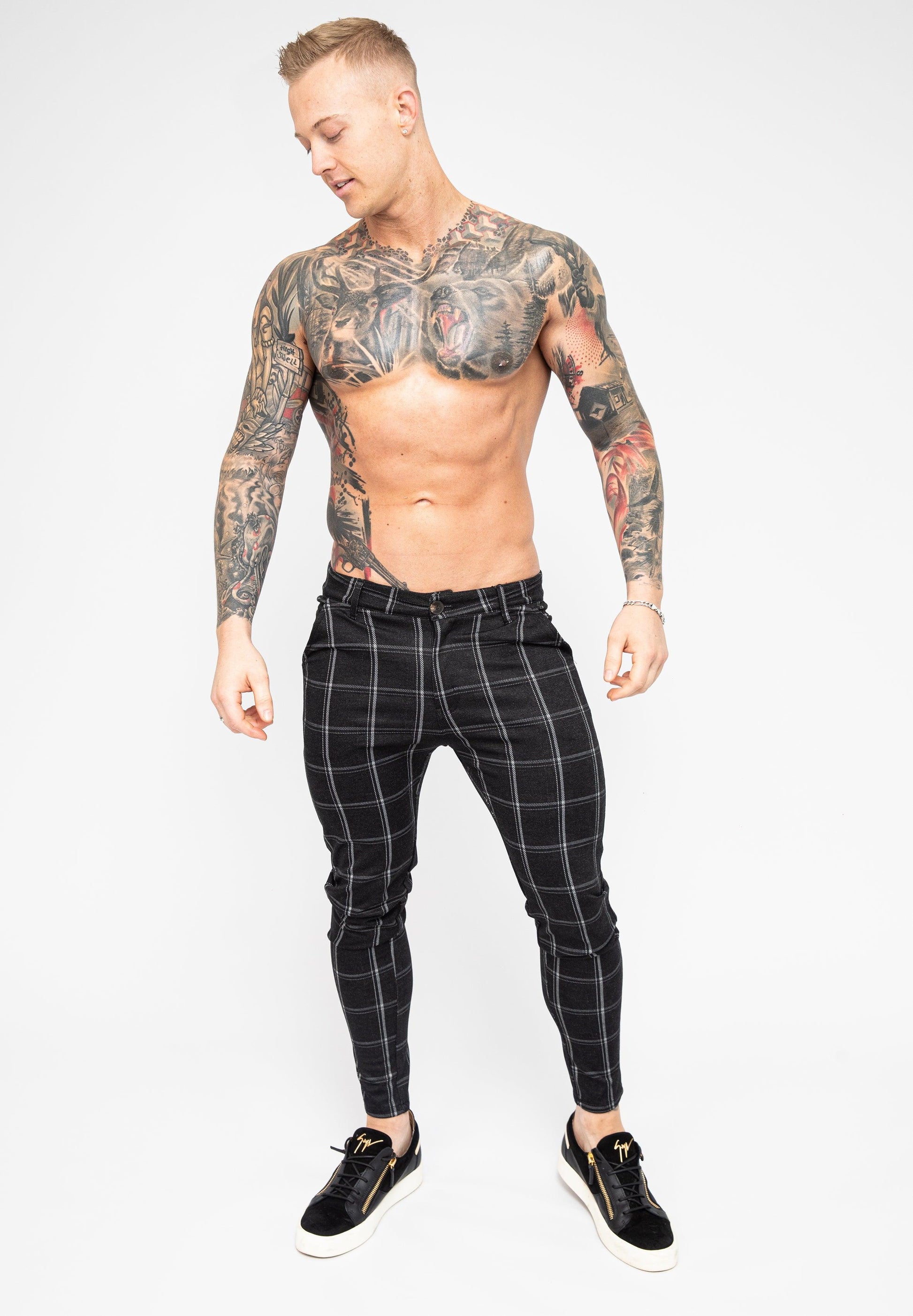 Chino Pants Black Check Slim Stretch Fit - Main Image