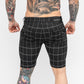 Black Skinny Fit Stretch Men's Check Pattern Chino Shorts Rear Glutes