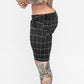 Black Skinny Fit Stretch Men's Check Pattern Chino Shorts Side