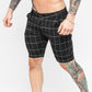 Black Skinny Fit Stretch Men's Check Pattern Chino Shorts Angle Pose