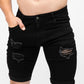 Men's Black Ripped Skinny Fit Stretch Jeans Denim Shorts Front Pocket