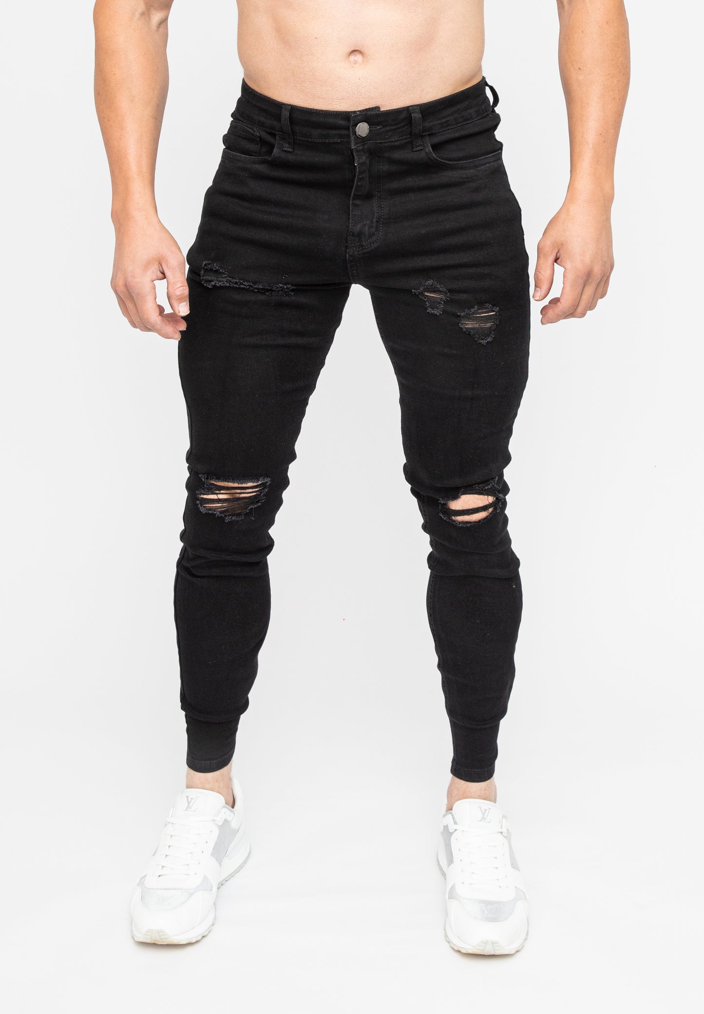 Black Ripped Slim Fit Jeans, Jeans