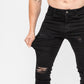 Men's Black Ripped Skinny Fit Stretch Jeans Denim Pants Front