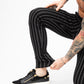 Men's Black Striped Skinny Fit Stretch Chino Pants Cuffed Ankles